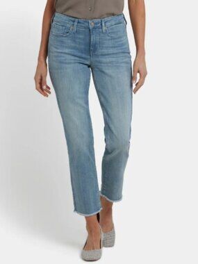 NYDJ Sheri Slim Ankle Jeans Light Paradise Blue 10 Lift Tuck Frayed Hem